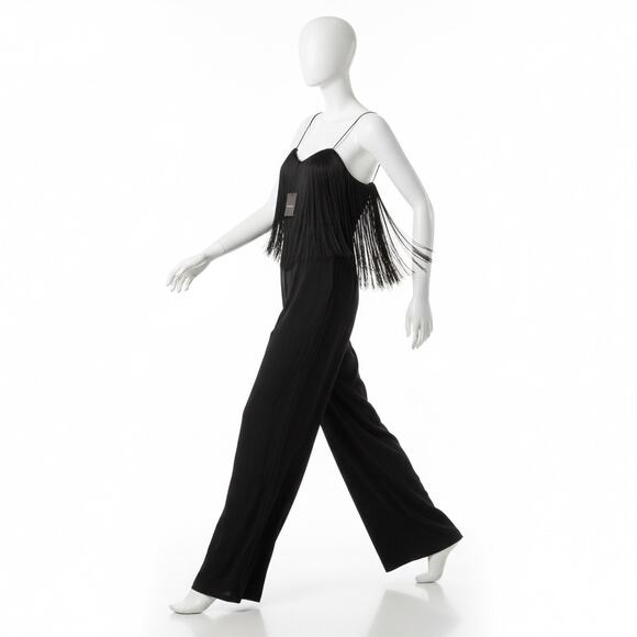 Club Monaco Fringe Black Thin Strap Jumpsuit Size 8 NWT Wide Leg MSRP $329 - Picture 1 of 4